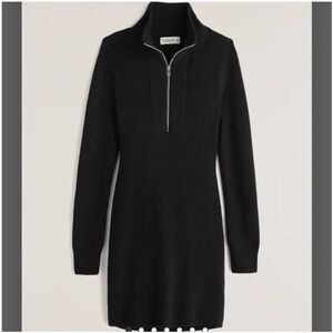 Abercrombie & Fitch Black Long-Sleeve Zip-Neck Sweater Dress
